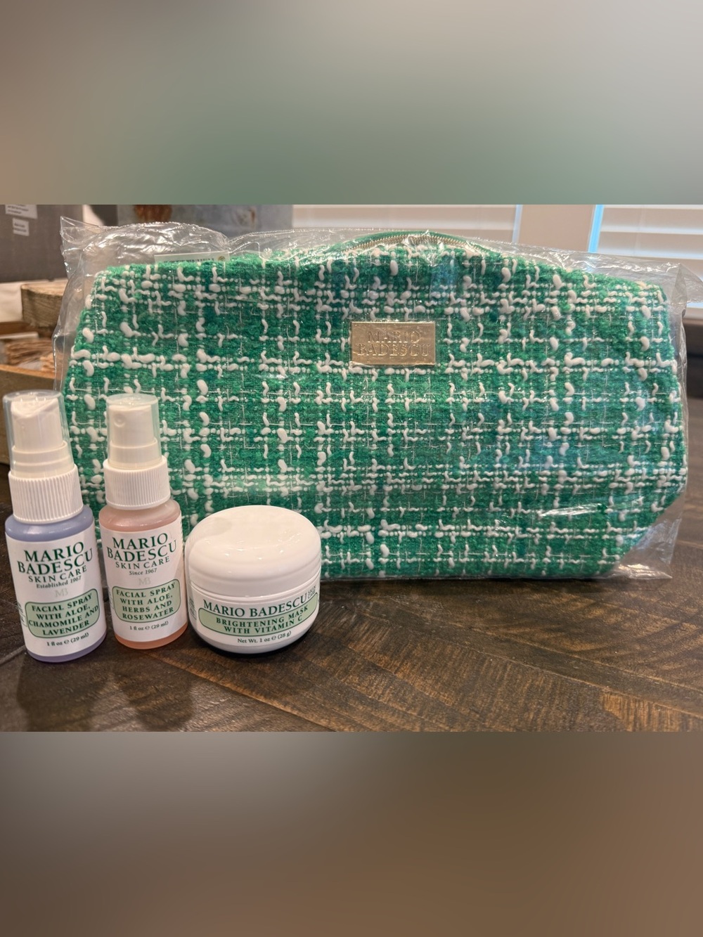 Mario Badescu Tweed Cosmetic Pouch w/ skin care set